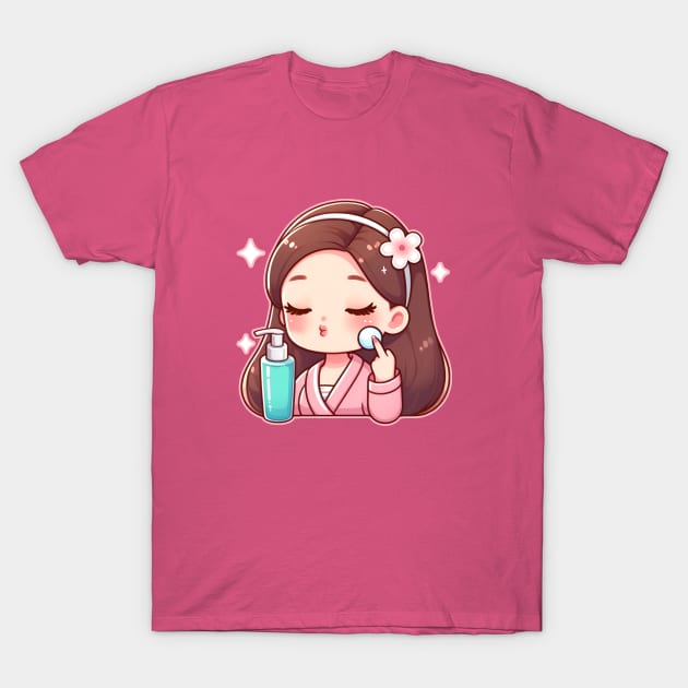 Girl applying skincare cute kawaii T-Shirt by beangeerie